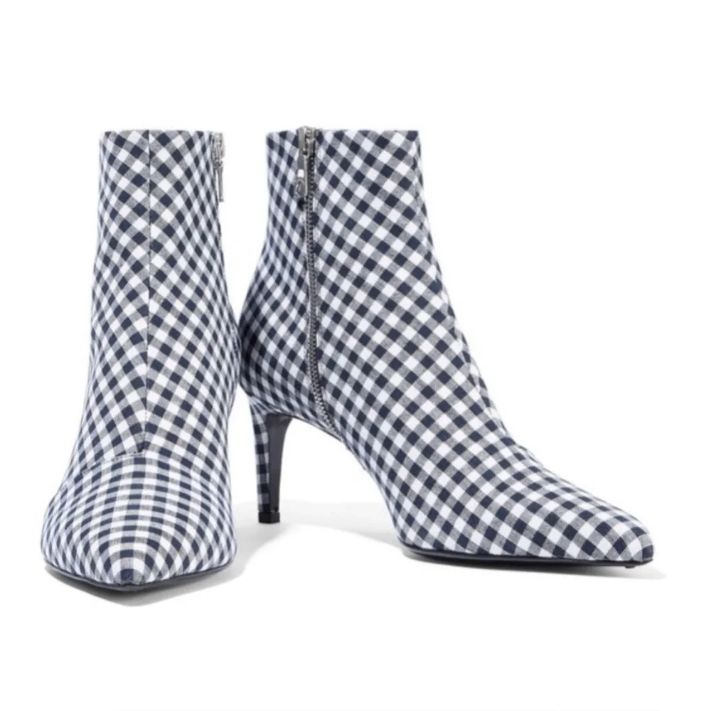NWOB Rag & Bone Beha Gingham Pointed Toe Ankle Boots Navy White 8.5